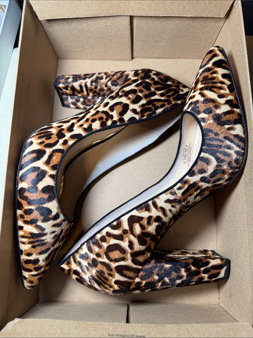 Leopard Print Pointed Toe Block Heel Pumps - Women